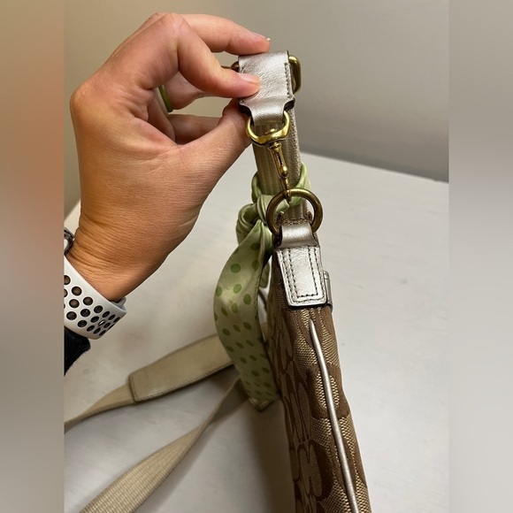 Coach Canvas Crossbody With Scarf & Silver Leather Detail - Picture 10 of 16